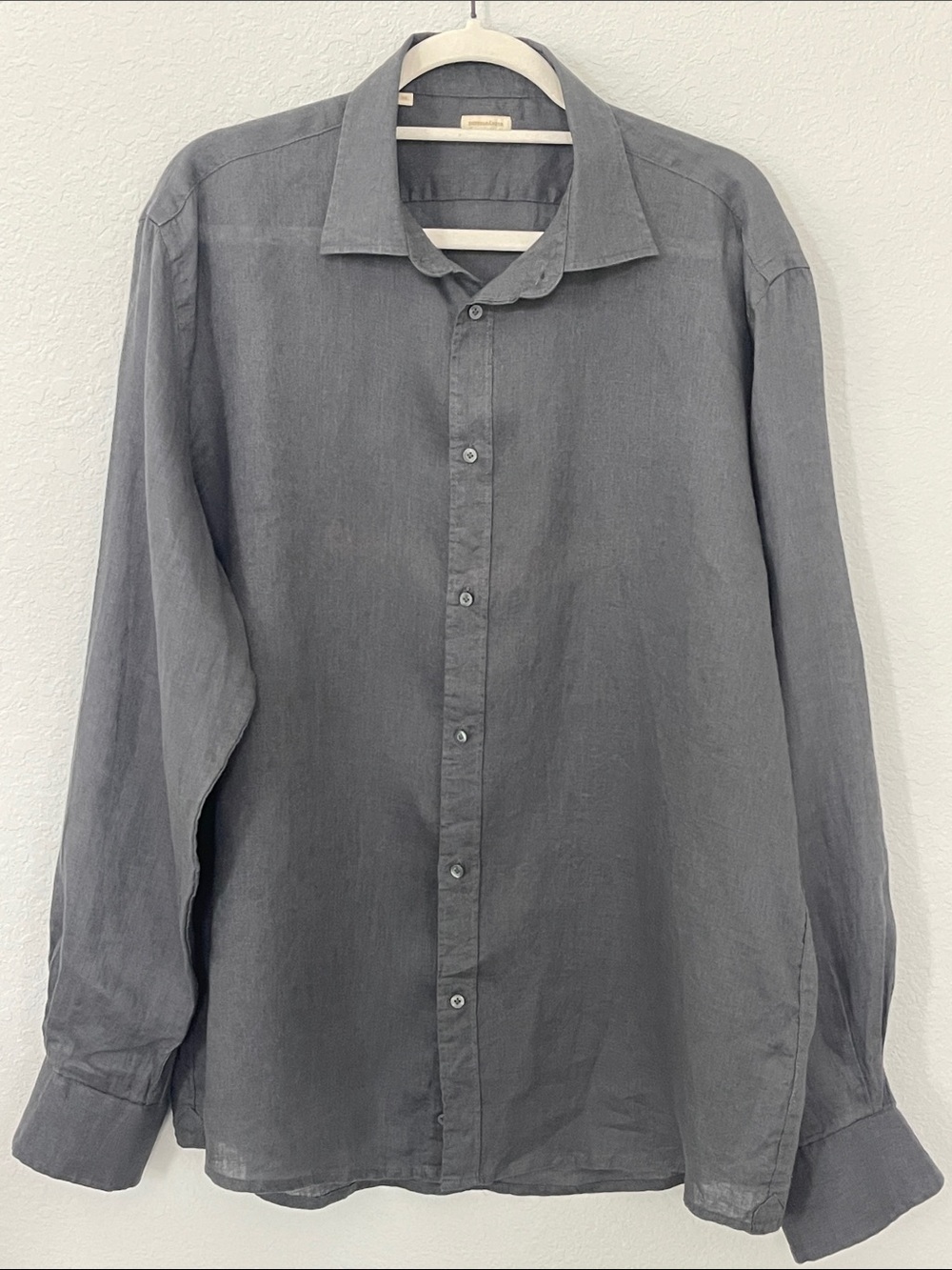 Doppelgänger 100% Linen Button Front Shirt Gray XL Men's Long Sleeve